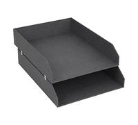 Bigso Box of Sweden Juego de 2 bandejas organizadoras - Bandeja archivadora apilable para cartas, documentos, etc. - Organizador de documentos de tablero de fibras y papel con aspecto de lino - negro