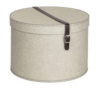 Bigso Box of Sweden Juego de 2 cajas redondas de distinto tamaño - Cajas con tapa y correa de cuero - Caja sombrerera de tablero de fibras y papel con aspecto de lino - beige