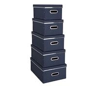 Bigso Box of Sweden Juego de 5 cajas con tapa para el despacho, el dormitorio o la habitación de los niños - Caja organizadora con aspecto de lino - Cajas apilables de tablero de fibras y papel - azul