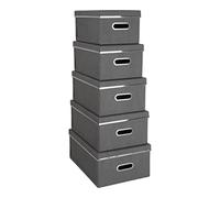 Bigso Box of Sweden Juego de 5 cajas con tapa para el despacho, el dormitorio o la habitación de los niños - Caja organizadora con aspecto de lino - Cajas apilables de tablero de fibras y papel - gris