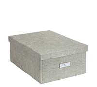 Bigso Box of Sweden KATIA Caja organizadora con tapa - Robusta caja de almacenaje con apariencia de lino - caja de almacenamiento apilable con etiqueta para rotular - beige