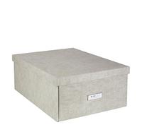 Bigso Box of Sweden KATRIN Large Storage Box with Lid - Sturdy Fibreboard and Paper Organiser in Linen Look - Practical Folding Box with Label Frame - Beige
