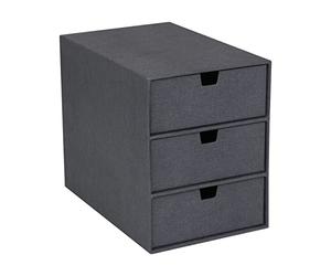 Bigso Box of Sweden Organizador de documentos y material de oficina - Cajonera pequeña con 3 cajones- Caja con cajones de tablero de fibras y papel con aspecto de lino - negro