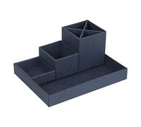 Bigso Box of Sweden Organizador de escritorio para bolis, clips, notas, etc. - Caja clasificadora con 4 compartimentos - Sistema organizador de tablero de fibras y papel con aspecto de lino - azul