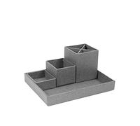 Bigso Box of Sweden Organizador de escritorio para bolis, clips, notas, etc. - Caja clasificadora con 4 compartimentos - Sistema organizador de tablero de fibras y papel con aspecto de lino - gris