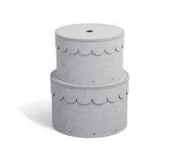 Bigso Box of Sweden WILMA - Juego de 2 cajas de almacenamiento redondas con tapa para ropa, juguetes, etc. Caja redonda decorativa de tablero de fibra y papel con aspecto de lino, color gris claro