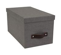 Bigso Silvia Caja de almacenamiento organizacional | Caja de almacenamiento de fotos con mango de cuero para estantes y pilas fácilmente | Cajas de almacenamiento duraderas y decorativas con tapas | 5.9 x 6.5 x 11.6 pulgadas | Gris