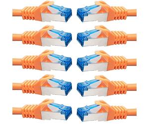 BIGtec Cable Ethernet CAT 7 Cable de Red 0,25m - 10 piezas - LAN de Conexion RJ45 Conector Gigabit POE naranja 0,25 metros compatible Playstation PS4 PS5 xBox Switch Smat TV Box Router PC Laptop NAS