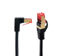 BIGtec Cable LAN de 2 m, ángulo de 90 grados, ángulo de 90°, recto/superior negro, doble apantallamiento, cable de conexión Ethernet, Gigabit RJ45, compatible con CAT6, CAT6a, CAT7, CAT7a