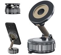 Bigtruely Soporte Magnetico Movil Coche Plegable Giratorio 360°, mag-Safe Soporte Movil Coche Iman Ventosa Suporte Telemovel Carro Brazo Metálico Ajustable para iPhone 16 15 14 13 12, Negro Profundo