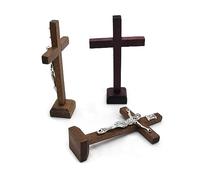 BIGULA 1 cruz católica de madera con soporte, crucifijo religioso cristiano de pie, iglesia, hogar, estante, decoración de mesa, cruz de madera