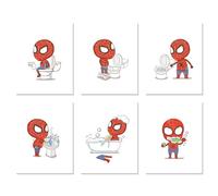 BigWig Prints Spider Man - Decoración de baño para niños que hace que el entrenamiento sea divertido, juego de 6 piezas sin marco (5 x 7)