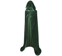 BIGXIAN Capa larga de terciopelo con capucha, disfraz de bruja para Halloween, para mujeres y hombres, Verde oscuro, M