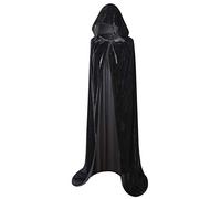 BIGXIAN Long Hooded Cloak Velvet Cape Witch Costume Halloween Costumes for Women Men (Black, Medium)