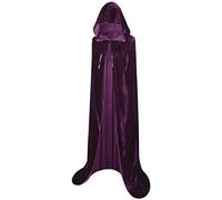 BIGXIAN Long Hooded Cloak Velvet Cape Witch Costume Halloween Costumes for Women Men (Purple, Medium)