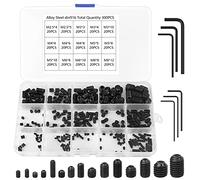 Bigxin 300Pcs Tornillos Prisioneros de Cabeza Hexagonal M2.5 M3 M4 M5 M6 M8, Tornillo Prisionero Allen con 6Pcs Llave Allen, Tornillos Sin Cabeza de Acero Carbono, con Una Caja (Negro)