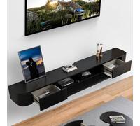 BIGYOUZI Mueble para TV de diseño de Pared con 2 Dos cajones Muebles TV de Comedor，Mueble de TV Flotante Negro 240x24x20CM-Adecuado para TV de 75 a 95 Pulgadas