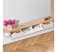 BIGYOUZI Mueble para TV de diseño de Pared con 2 Dos cajones Muebles TV de Comedor，Mueble de TV Flotante Madera Blanca 140x24x20CM-Adecuado para TV de 40 a 46 Pulgadas