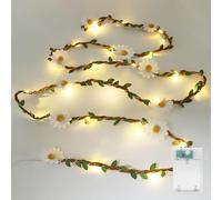 Bigzom 1 pieza LED margarita cadena de luces a pilas con temporizador 6h, 2.5m 10 flores de tela blanco cálido 2700K para deco estética, deco dormitorio, deco primavera, Navidad