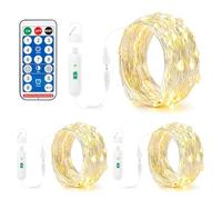 Bigzom Cadena de luces con batería recargable, 3 x 100 ledes, cadena de luces de 10 m, con mando a distancia y interfaz de carga USB, para interior y exterior, fiesta, boda, Navidad, decoración