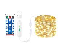 Bigzom Cadena de luces recargable con batería, 10 m, 100 ledes, cadena de luces con mando a distancia, 8 modos, temporizador, interfaz de carga USB, cadena de luces para interior y exterior, Navidad
