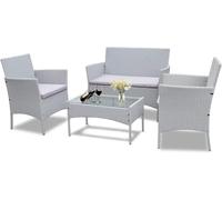 bigzzia - Juego de Muebles de Patio, Sofá Seccional para Todo Tipo de Clima, Tejido Manual, Mimbre y Ratán, Juego de Conversación para Patio con Cojín y Mesa de Vidrio