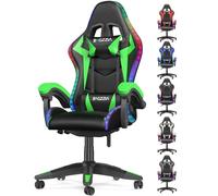 Bigzzia Silla Gaming con Luces LED,Silla Ergonómica Gaming,Altura Regulable Silla con Apoyo Lumbar y Reposacabezas, Respaldo Inclinable hasta 155° (Utilización RGB, Verde)