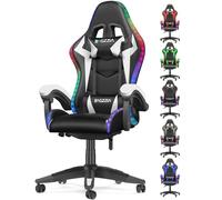 bigzzia Silla Gaming con Luces LED,Silla Ergonómica Gaming,Altura Regulable Silla con Apoyo Lumbar y Reposacabezas, Respaldo Inclinable hasta 155° (Utilización RGB, Blanco)