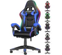 bigzzia Silla Gaming Ergonómica con Luces LED, Altura Regulable, Apoyo Lumbar y Reposacabezas, Respaldo Inclinable hasta 155°, Utilización RGB, Azul