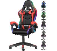 bigzzia Silla Gaming Ergonómica con Luces LED, Altura Regulable, Apoyo Lumbar y Reposacabezas, Respaldo Inclinable hasta 155°, Utilización RGB, Rojo