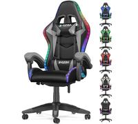 bigzzia Silla Gaming Ergonómica con Luces LED, Altura Regulable, Apoyo Lumbar y Reposacabezas, Respaldo Inclinable hasta 155°, Utilización RGB, Gris