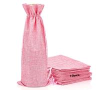 Biiange 10 bolsas de vino de lino de arpillera con cordón, bolsas de regalo de vino reutilizables con cordones, bolsa de regalo para botellas de vino de champán de yute para banquetes y almacenamiento