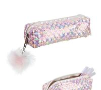 Biiange Bolsa de tiza con purpurina, bolsa para lápices brillante, bolsa de almacenamiento para lápices, bolsa de cosméticos, bolsa multiusos para bolígrafos, organizador de bolígrafos con cremallera,