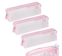 Biiange Estuche de malla para lápices, estuche de malla con cremallera, organizador de lápices transparente multifuncional, bolsa de almacenamiento para oficina, trabajo, viajes, adultos (3 unidades,