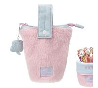 Biiange Estuche para lápices de pie, estuche de felpa para lápices, soporte portátil de gran capacidad con correa de botón extraíble, bolsa para bolígrafos Kawaii, estuche de almacenamiento de