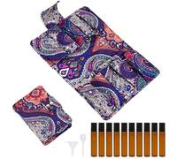 Biiange Juego de bolsas de aceite esencial, bolsa de almacenamiento de aceites esenciales, con botella de vidrio de 10 ml, para el hogar, al aire libre, viajes, aromaterapia (10 agujeros, azul)