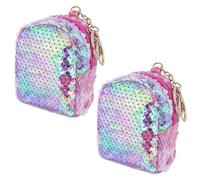 Biiange Monedero de lentejuelas rosas, mini mochila rosa, mochila pequeña, monedero pequeño de lentejuelas con cremallera para compras, viajes, fiestas (2 piezas rosadas), Rosado, Mini llavero de