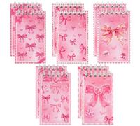 Biiange Pink Bow Notebook Small, Bow Mini Notebook, Bows Pocket Spiral Notepads, for Birthday Bowknot Lover Work Office Stationery Reward Prizes Gift (10Pcs)