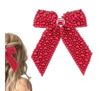 Biiange Pinza para el pelo con lazo de perla, elegante pasador rojo con pinza de cocodrilo, accesorio de boda y fiesta de cumpleaños (1 unidad)