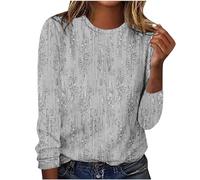 BIISDOST Blusa de satén de manga larga para mujer, elegante, manga larga, botones de cóctel, parte superior de moda, adelgazante, brillante, blusas de noche, fiestas, top con purpurina, gris, M