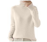 BIISDOST Jersey de punto de lana de merino para mujer, cuello alto, jersey de cuello alto, jersey de lana de merino, manga larga, ropa de punto de cachemira, jersey de lana para mujer, cuello redondo,