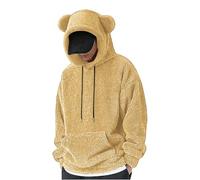 BIISDOST Sudadera con capucha para hombre, de forro polar, con orejas de oso, mullida, suave, gruesa, cómoda, holgada, moderna, con cordón y bolsillo canguro, amarillo, L