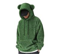 BIISDOST Sudadera con capucha para hombre, de forro polar, con orejas de oso, mullida, suave, gruesa, cómoda, holgada, moderna, con cordón y bolsillo canguro, verde, XXL