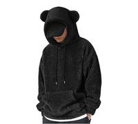 BIISDOST Sudadera con capucha para hombre, de forro polar, con orejas de oso, mullida, suave, gruesa, cómoda, holgada, moderna, con cordón y bolsillo canguro, Negro, M