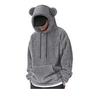 BIISDOST Sudadera con capucha para hombre, de forro polar, con orejas de oso, mullida, suave, gruesa, cómoda, holgada, moderna, con cordón y bolsillo canguro, gris, M