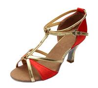BIISDOST Zapatos Zapatos Tango Satén Latino Zapatos Med-Tacones Dance Salsa Fiesta Mujer Casual Zapatos Elegantes Zapatos Mujer Con Tacón, rojo, 41 EU