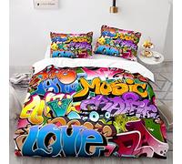 BIJOOT 135X200 Cm Fundas Nordicas Juveniles Graffiti Grafiti Hip Hop Funda Nordica 200X135 Impresión 3D Funda Nordica Cama 90 Microfibra Suave con 2 Fundas De Almohada De 40X75Cm