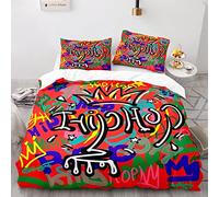 BIJOOT Funda De Cama 3D Nordica Para Cama 90 135 X 200 Cm, 2 Fundas De Almohada 40X75Cm, Microfibra Suave, Graffiti Grafiti Hip Hop, Ropa De Cama, 1 Unidad, Queen, Contiene Algodón, 1 Paquete