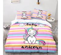 BIJOOT Funda Edredon Cama 90 135X200 Cm con 2 Fundas De Almohada De 40X75Cm Arcoiris Unicornio Funda Nordico 200X135 Microfibra Suave Edredon Funda Impresión 3D