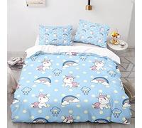 BIJOOT Funda Nordica 135X200 con 2 Fundas De Almohada De 40X75Cm Microfibra Suave Fundas De Edredon Arcoiris Unicornio 135X200 Cm Funda Nórdica Cama 90 Impresión 3D